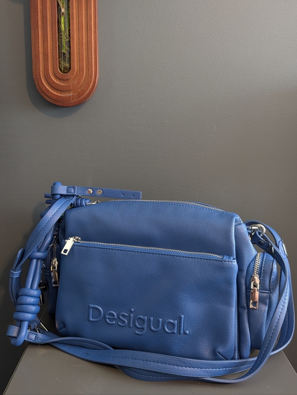 Desigual Electric Blue Faux Leather Crossbody Bag.